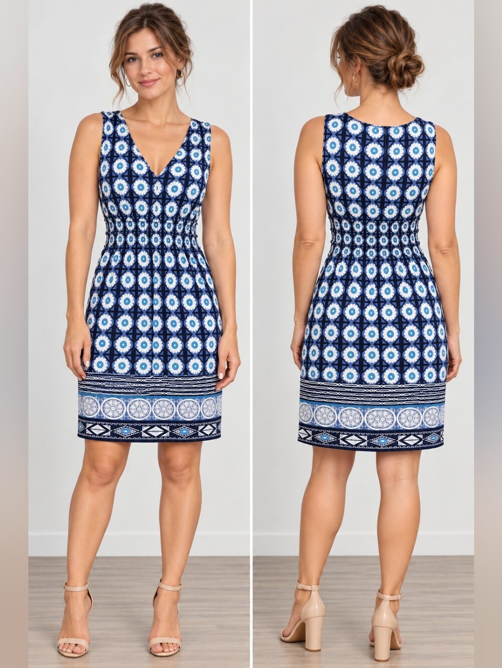 Max Edition Women's  Blue & White  Seelvess Dress Size XL V-Neck